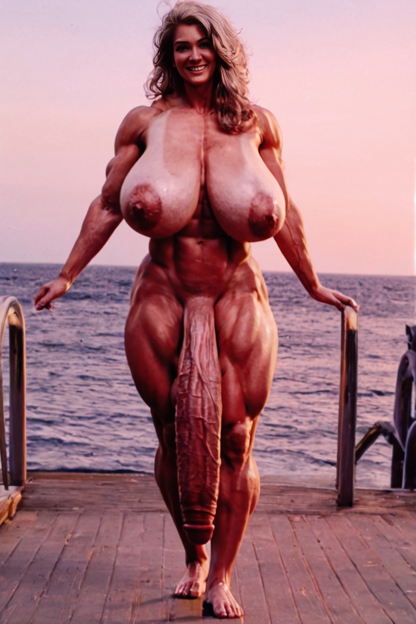 Standing With Legs Spread Wide, Messy Hair, Corps Entier Porno IA transsexuelle
