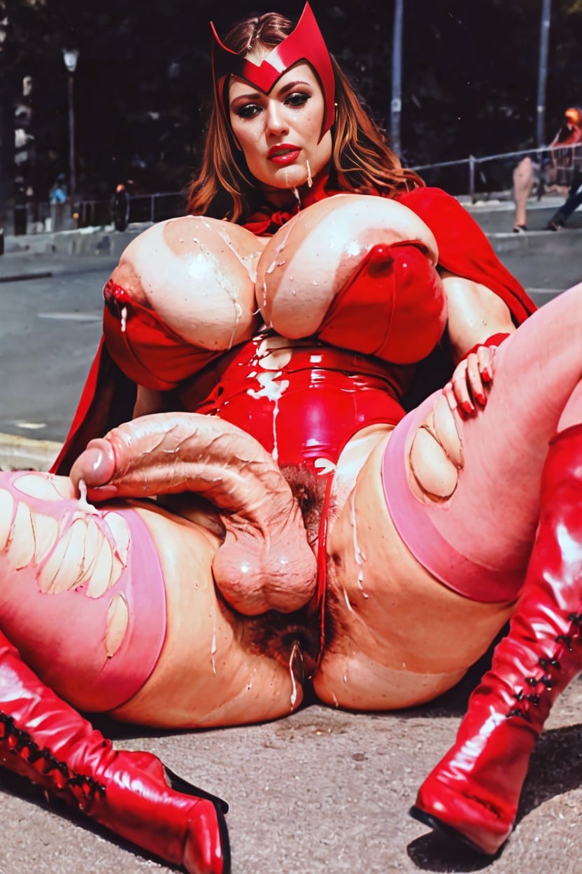 Oiled And Shinygigantic Cock Barley Under Costume, Flawless Features, Street Shemale AI Porn
