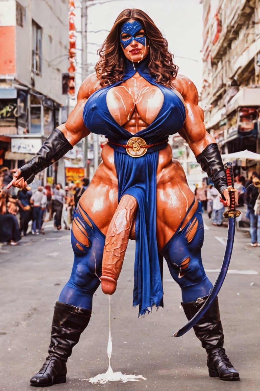 Tan Line, Wearing A Traditional Katana Costume, Nsfw Shemale AI Porn