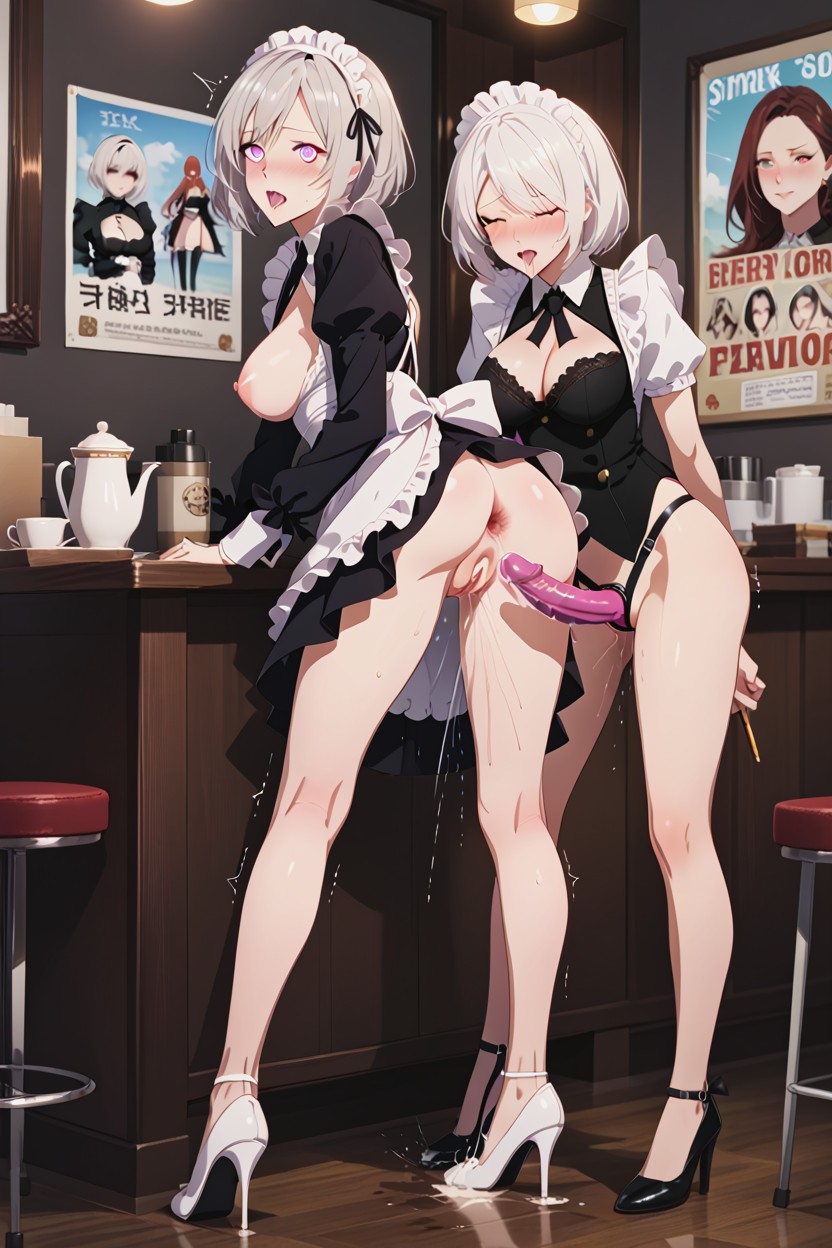 Short Length, White Hair, Cafe Hentai AI Porn