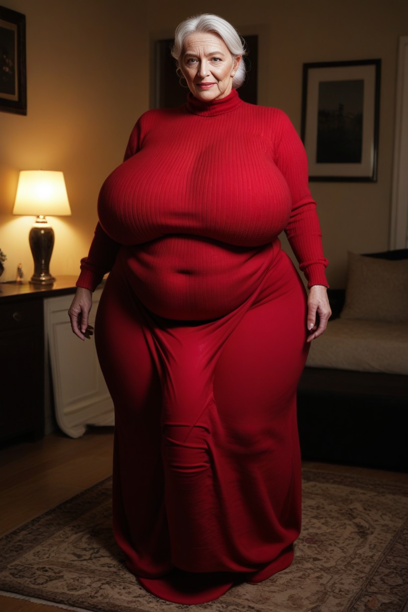 Gigantic Balls, Long Sweater Dress, Obese Belly AI Porn
