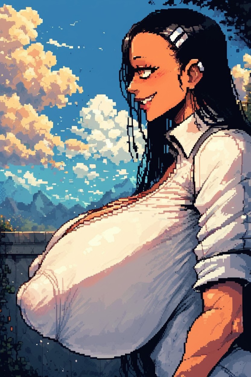 Side View, Extra Wide Nipple Bulge, Puffy Nipple Bulge AI Porn