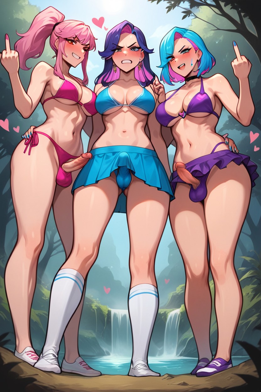 Blue Bikini, Purple Hair, Full Body Shemale AI Porn