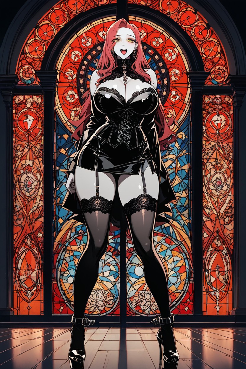 Piel Pálida, Curvy Hourglass Figure, Cuerpo Completo Hentai IA