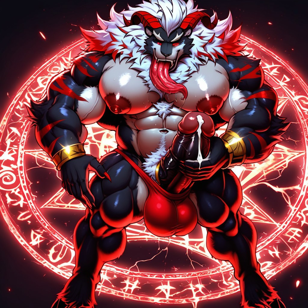 Dripping Cum, Erect Penis, Large Mane Furry IA