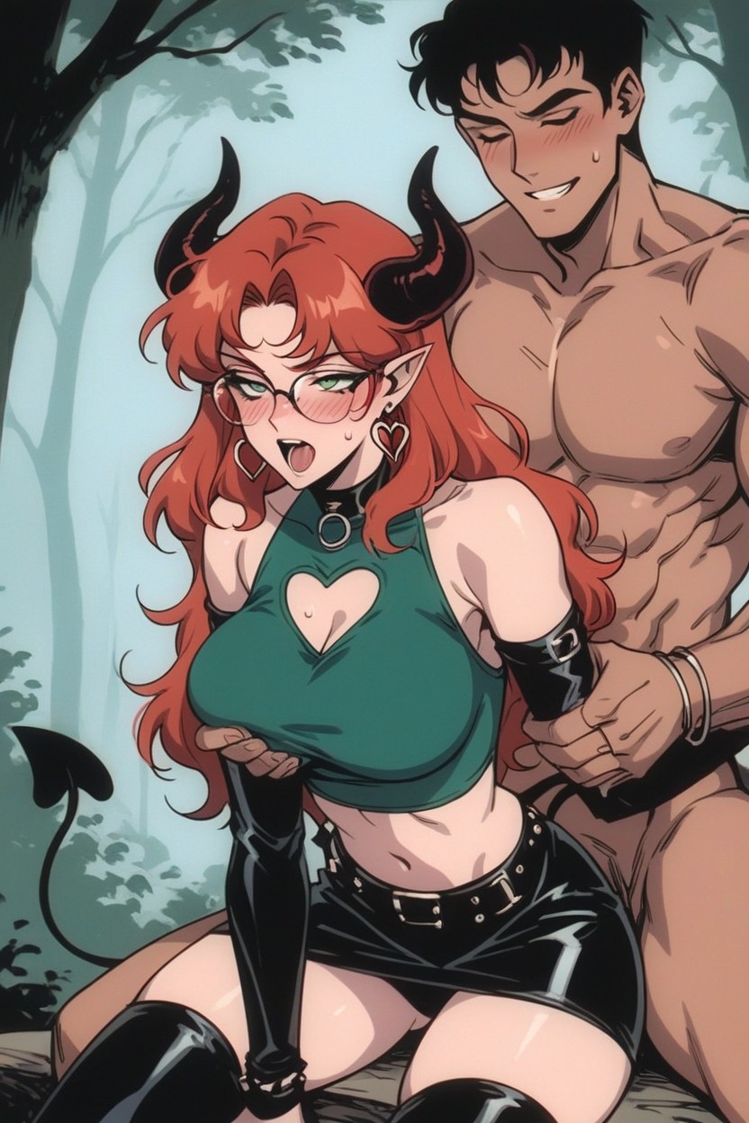 Glasses, Sudada, Pechos Redondeados Hentai IA
