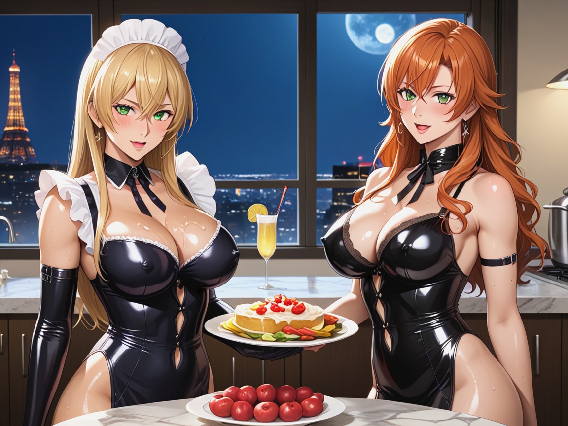 Food And Drink On Kitchen Table, Extremely Seductive Expression, Bimbo Lips Hentai IA