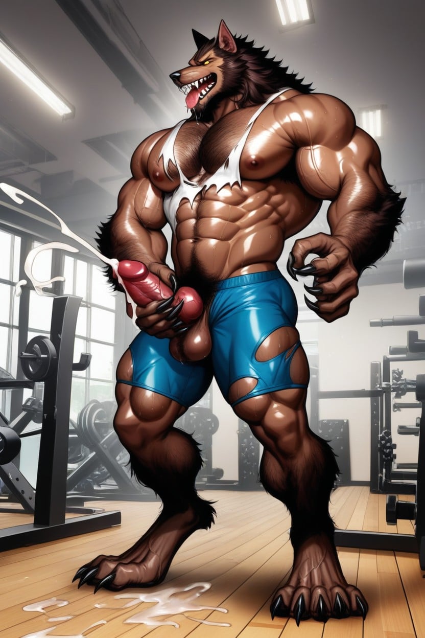 棕色, The Image Of The Werewolf Is Of The Highest Quality And Detail, Paw Feet Bursting Out Of Black Gym Shoes AI同性戀黃片