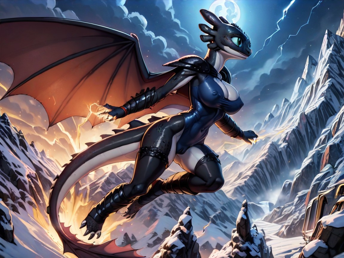 Lightning Magic In Hands, Fingerless Gloves, Side View Furry AI Porn