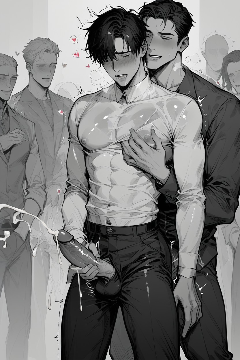 Black Haired Man Groped By Ghost Hands, Drenched, Sound Effects AI Gay Porn