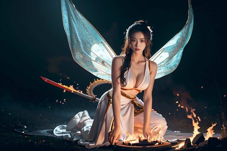 Kneeling On One Leg, Fantasy Battle Art, Ultra Detailed Porno asiático IA