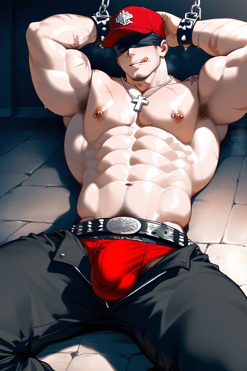 Laying On The Bed, Concrete Walls, Tight Red Underwear AI Gay Porn