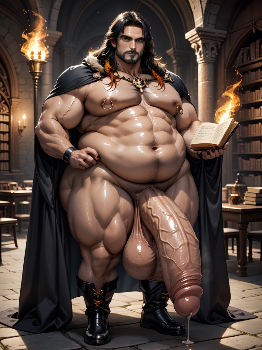 Broad Shoulders, Gigantic Sagging Balls, Holding Book AI Gay Porn