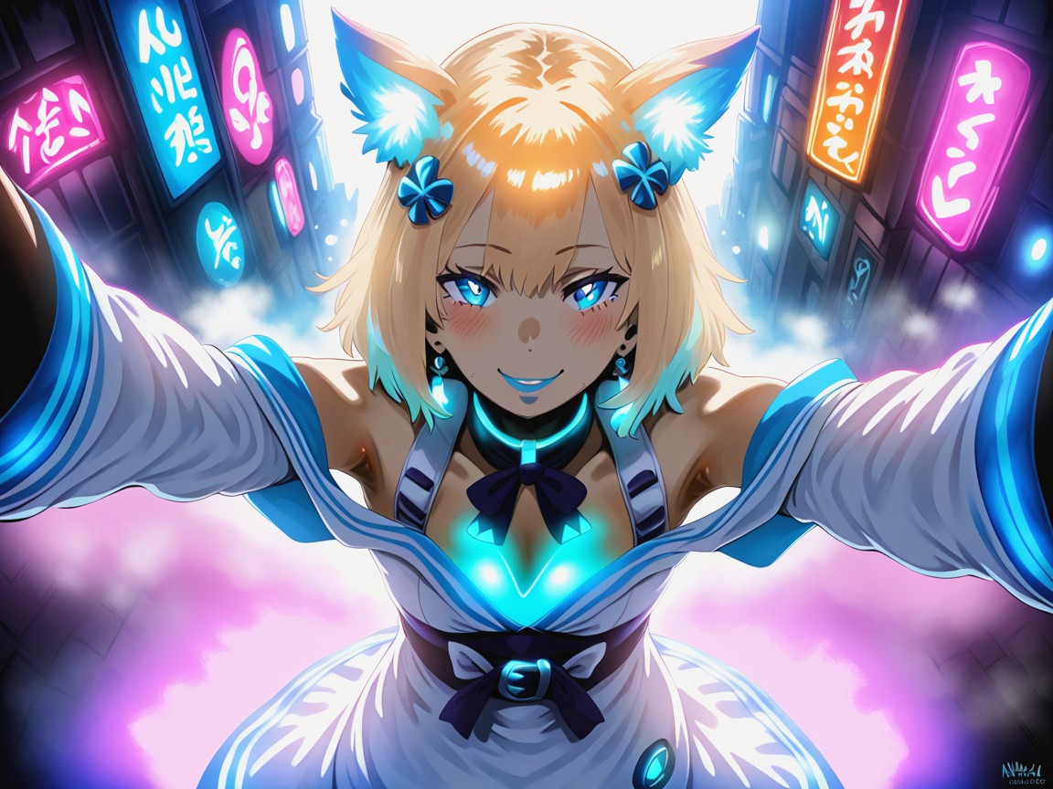 18+, Neon Blue Light, Glow In The Dark Latina AI Porn
