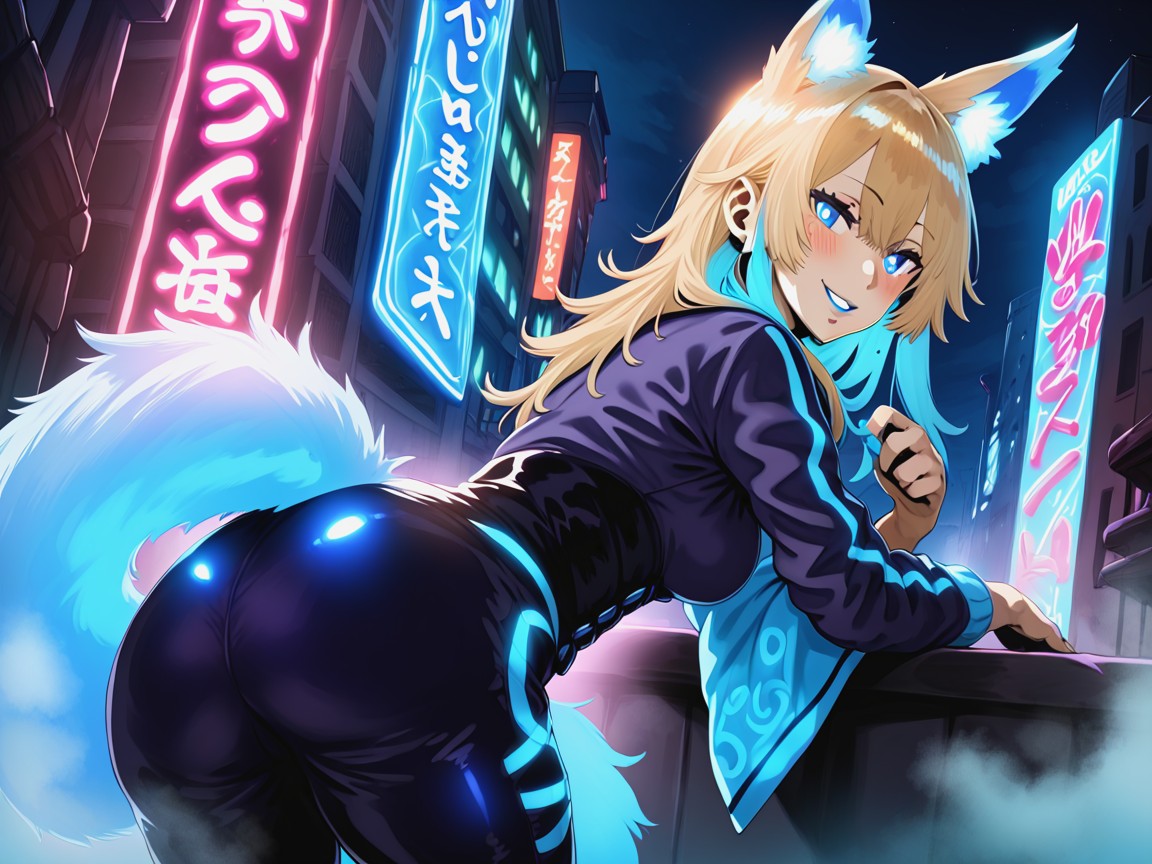 White Fox Ears, Arms Spread, Rounded Hips Latina AI Porn