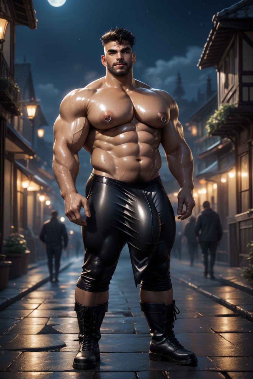 Curly Hair, Muscle Belly, Vista Frontal Pornografia gay com IA