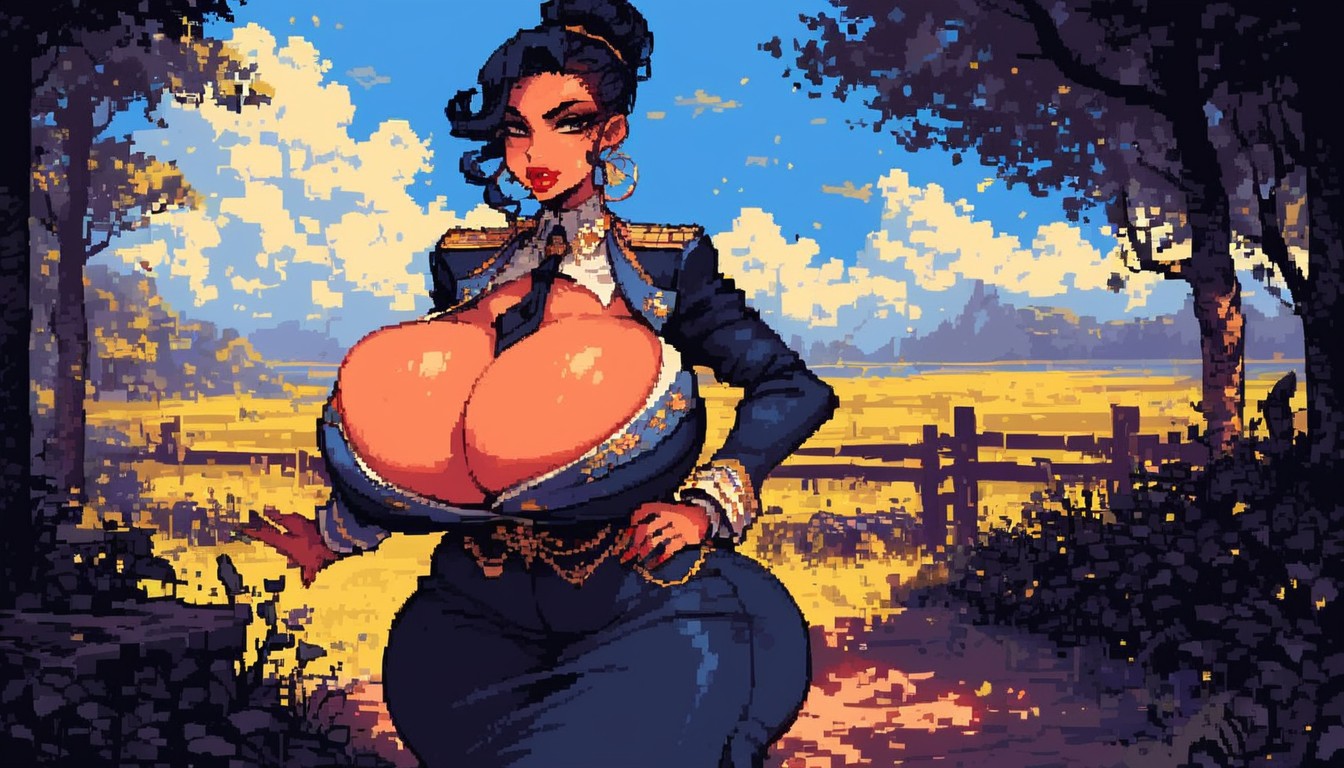 Massive Breasts, Standing Outside Next To A Bus Stop, 18+ AI Porn