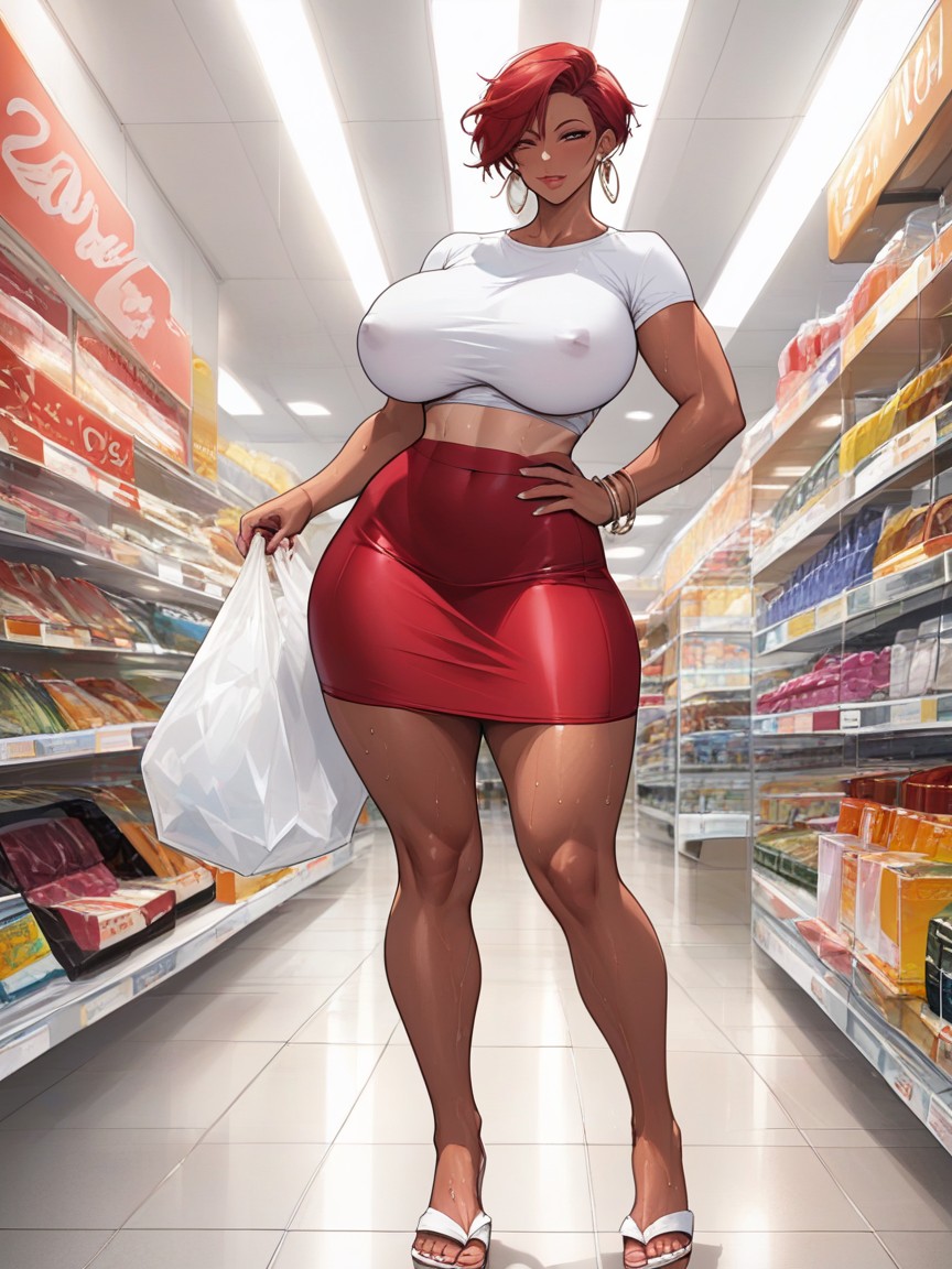 At Store, Shortcut Hair, Oozing AI Porn