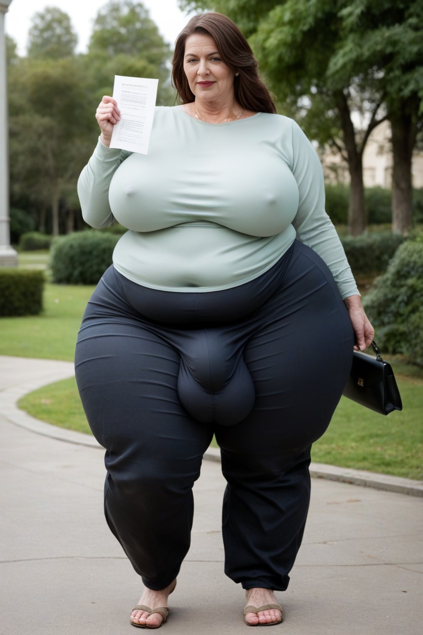 Brunette, Large Hyper Hips, Turquoise Green Loose Fitted Long Sleeve Shirt AI Porn