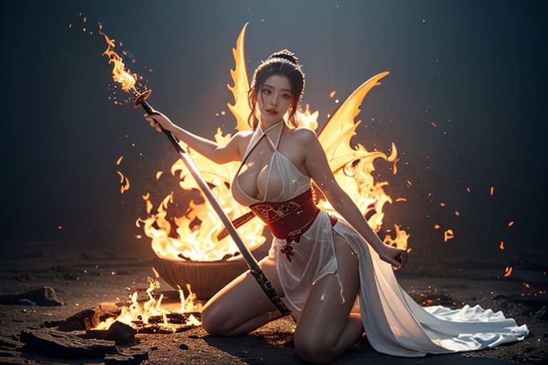 Ultra Detailed, Dynamic Lighting, Surrounded By Swirling Flames And Magical Energy Rings Porno asiático IA