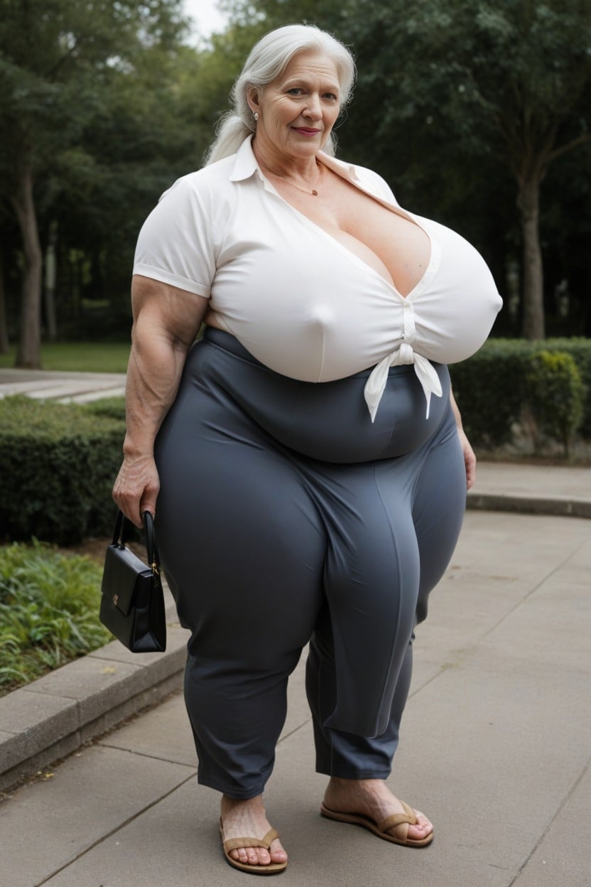 Milf, Walking In Park, Hairy Feet Hairy Ankles Hairy Bushy Thighs Like A Sasquatch AI Porn