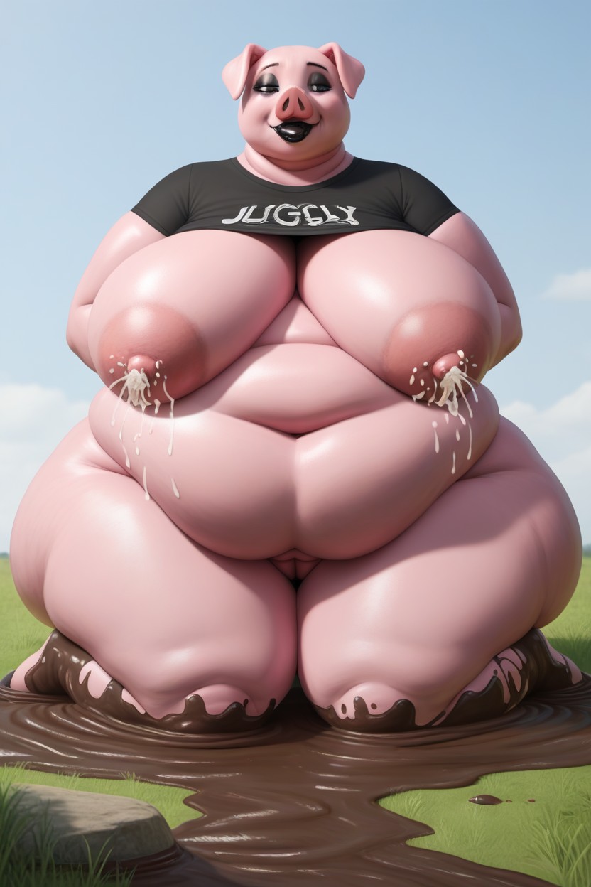 Hyper Breast Growth, Hyper Hupig Boobs Spilling Over Extremely Tight Shirt, Extreme Fat Growth Furry AI Porn