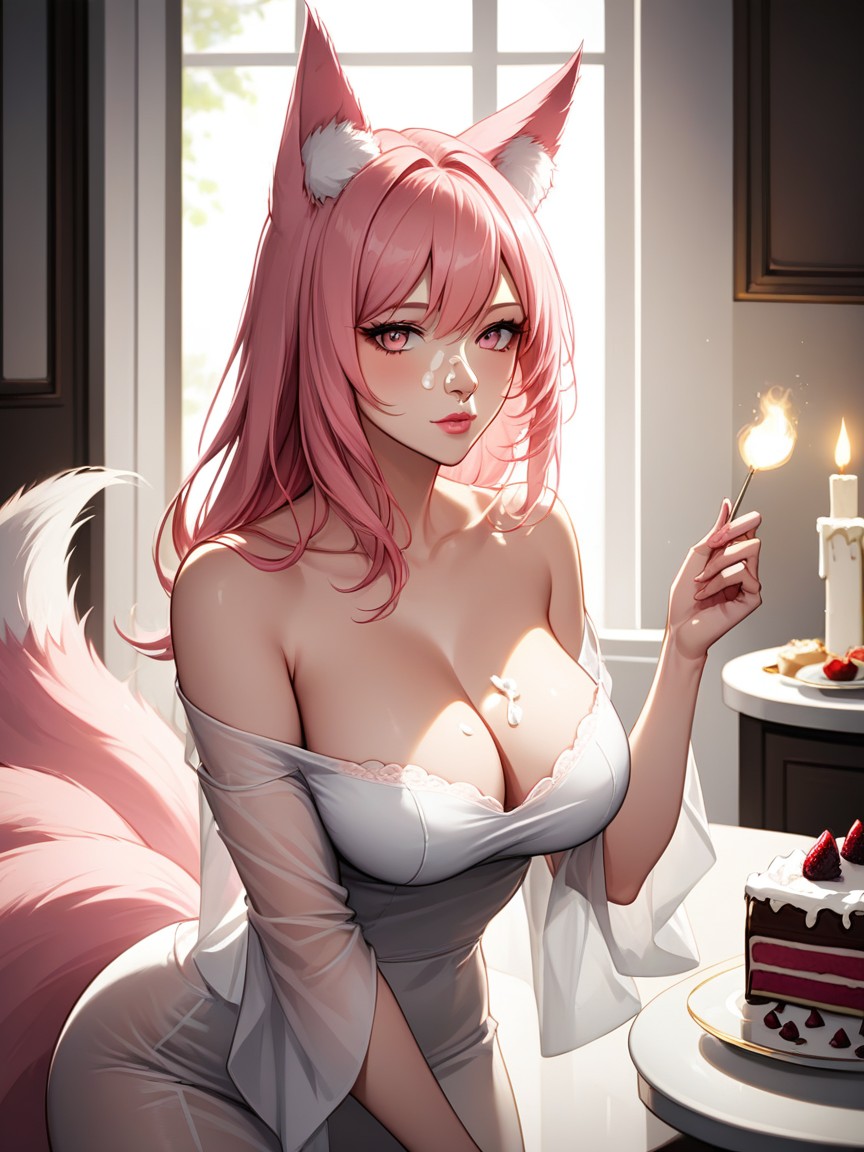 18+, Facial Expression, Pink Fox Tail Hentai AI Porn