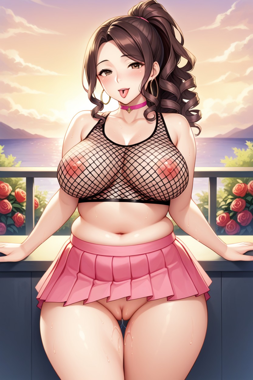 Pink Pleated Skirt, Curly Hair, Bbw Hentai AI Porn