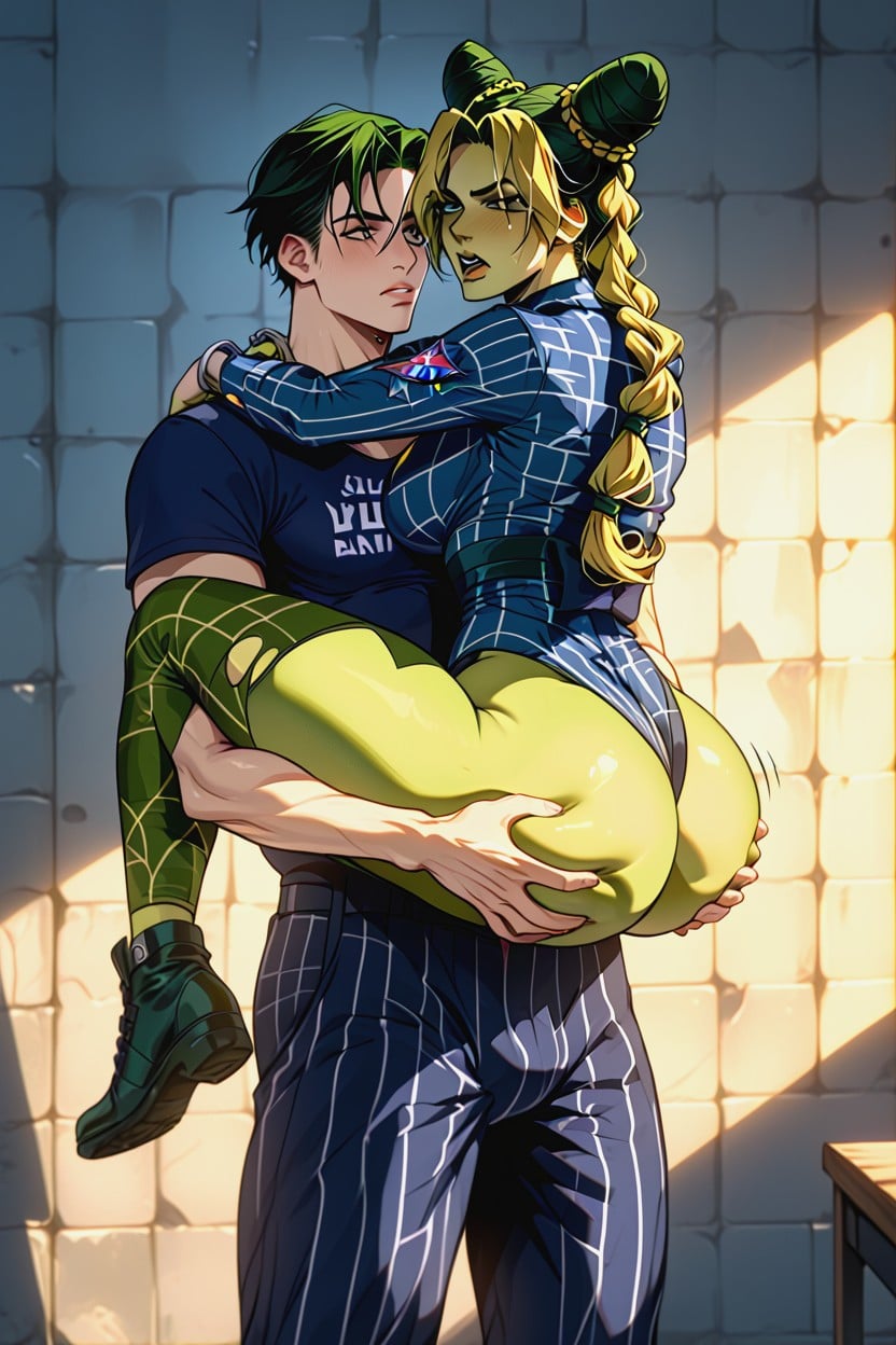 Man Dominates Jolyne, Laying, Jolyne Has An Hourglass Figure Hentai AI Porn