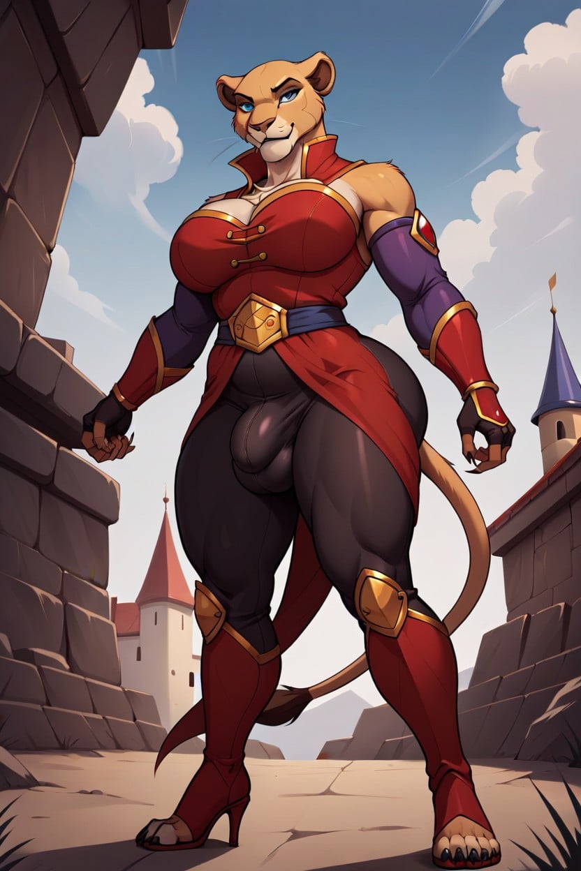 Red High Heels, Large Bulge, Black Foot Claws ファーリーAIポルノ