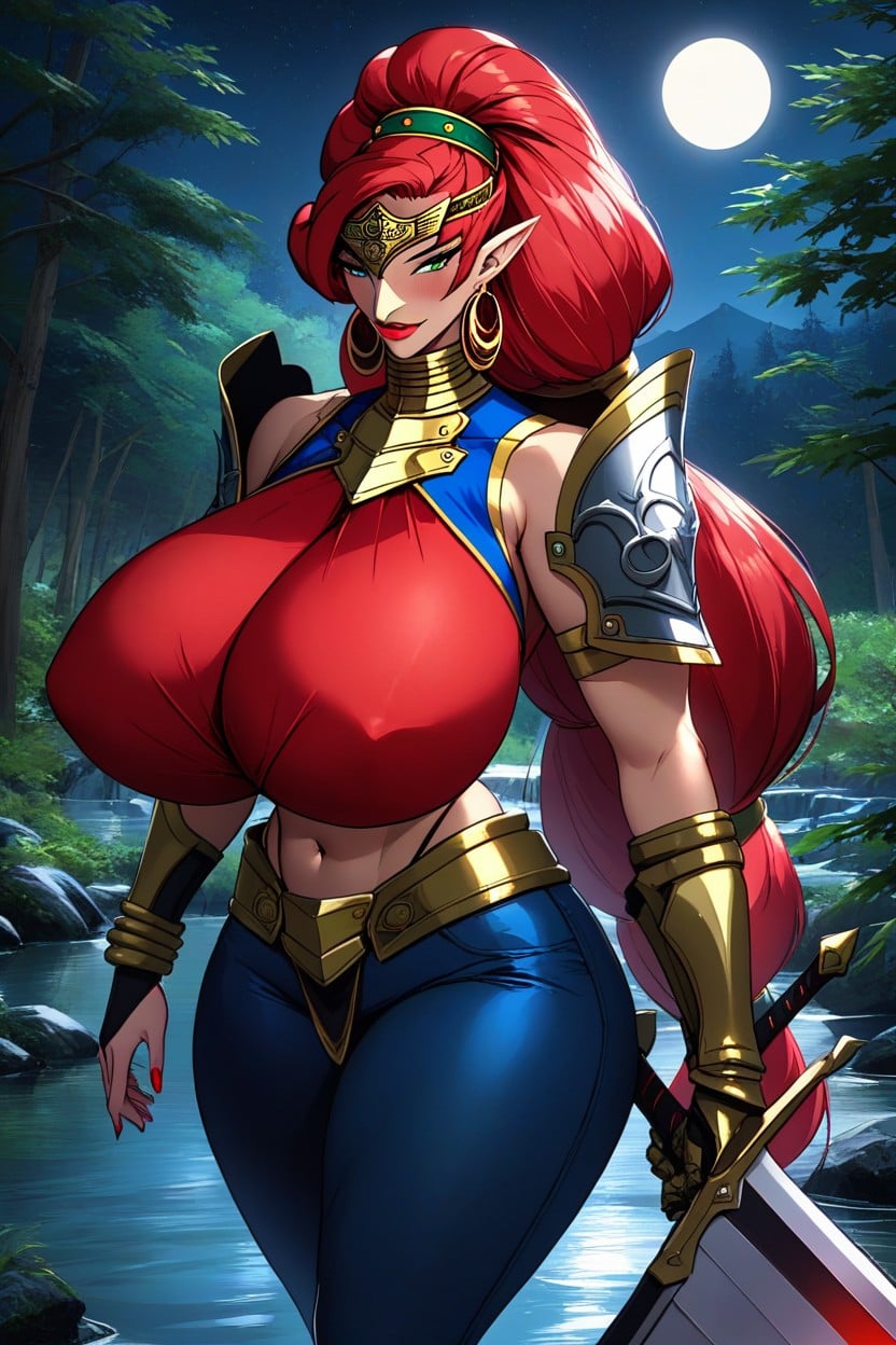 Red Lipstick, Breast Expansion, Green Thong Hentai AI Porn