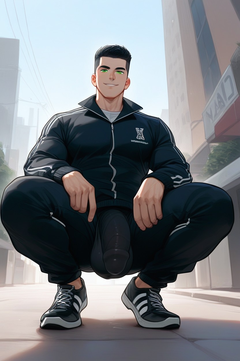 Urban, Black Hair, Relaxing Outdoors AI Gay Porn