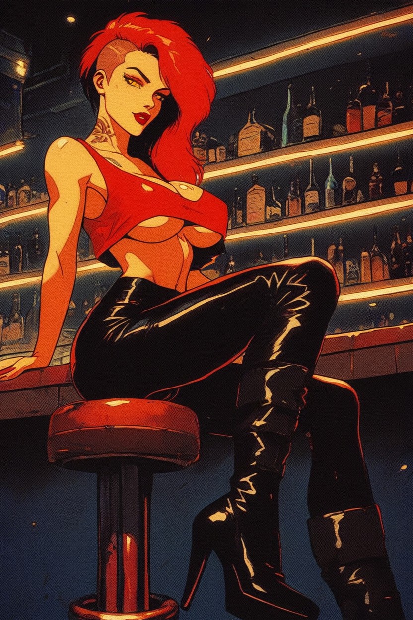 Confident, Oiled Skin, In Bar Hentai IA