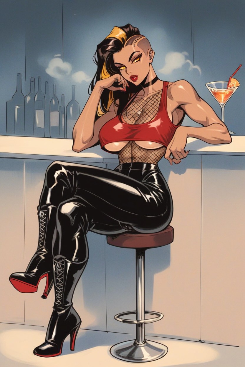 Underboob, Tanned, Sips Drink Hentai AI Porn