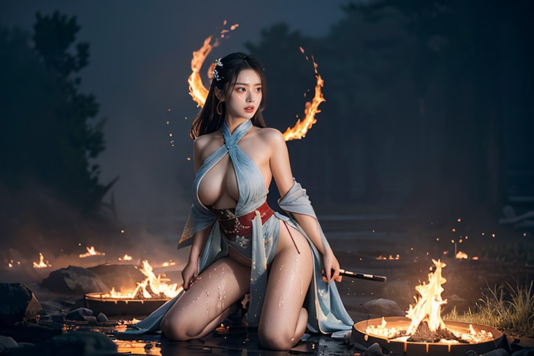 Embers Rising Around Her Thighs, Golden Ornaments Glowing On Her Wrists And Ankles, Harén Porno asiático IA