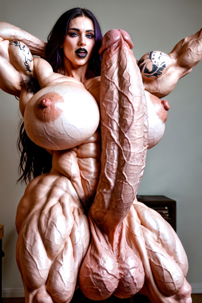 Hyper Gigantic Muscular Body, Absurdly Massive Bulging Leg Veins, Impossibly Swollen Cock Shemale AI Porn