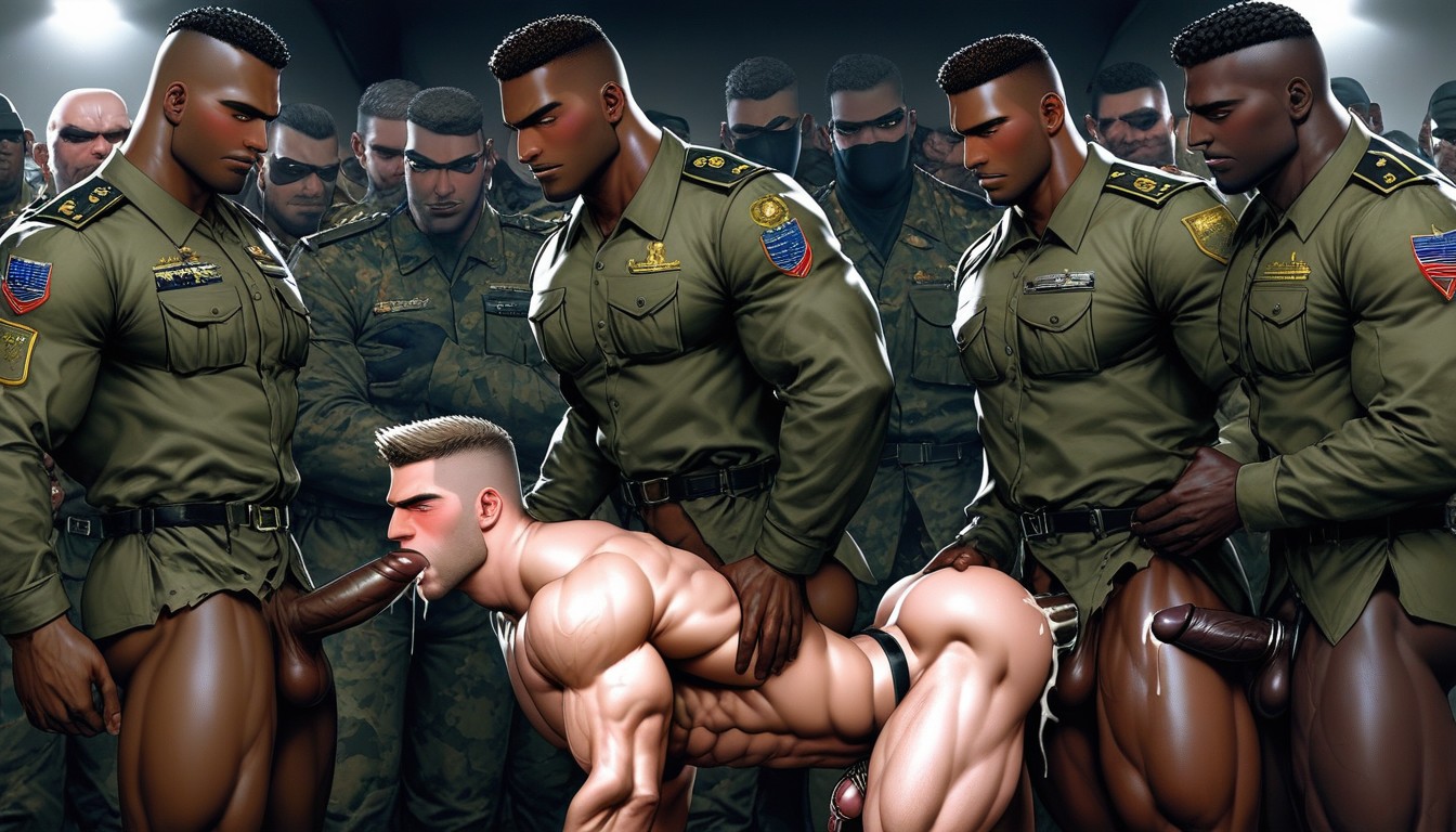 Interracial Blowjob, Cock Chastity Cage, Big Pecs AI Gay Porn