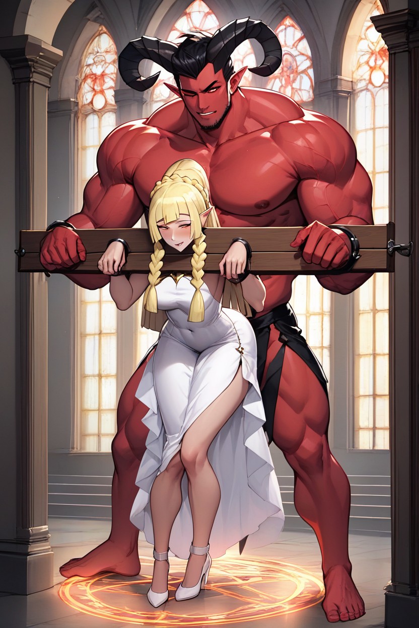 Red Eyes, Magic Circle, Full Body Hentai AI Porn