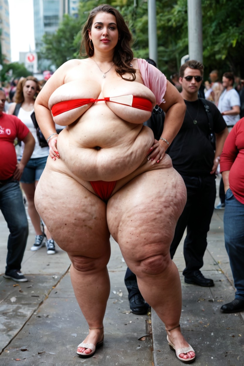 Full Body, Completely Nude Body, Belly Hanging So Kow That It Reaches Her Kneecaps BBW AI Porn