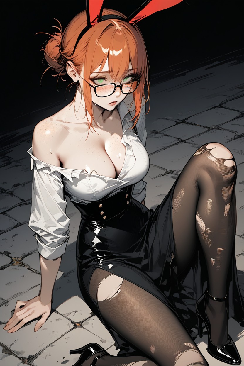 Nipple Exposed, Female, Exhausted Hentai IA