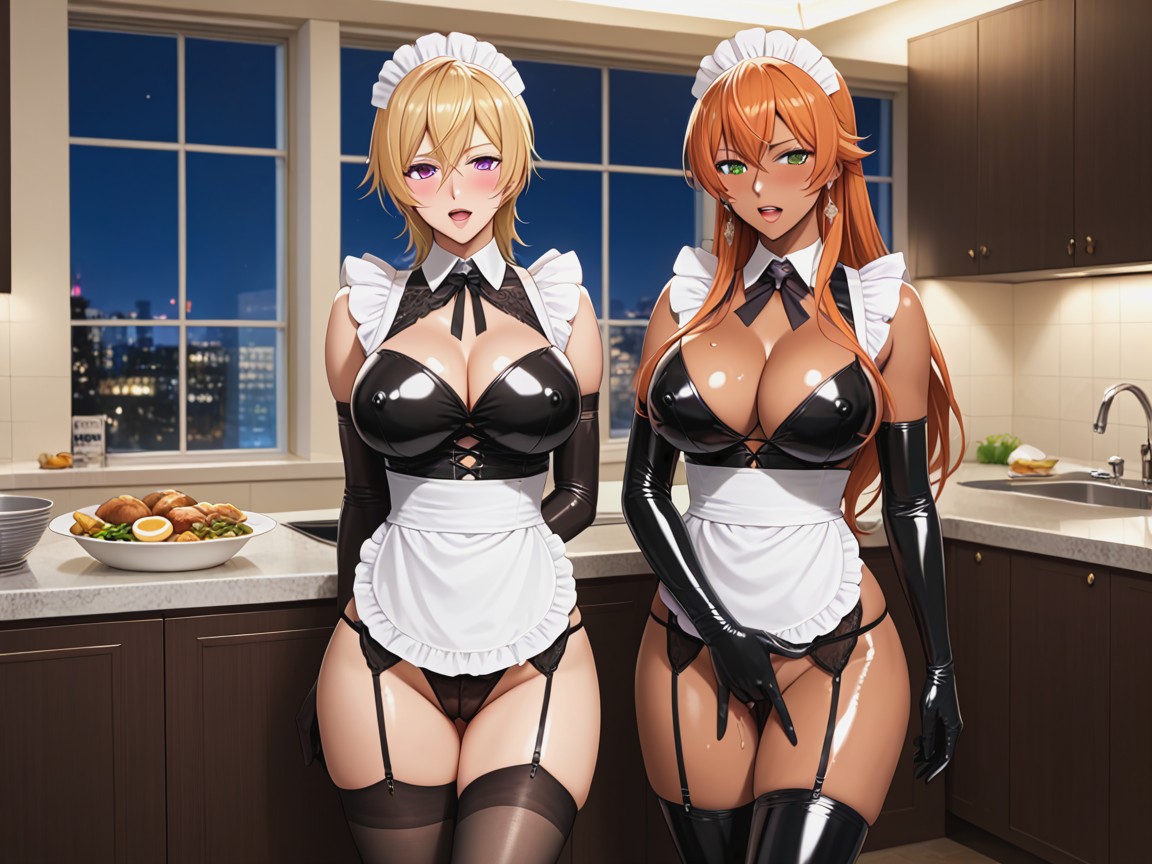 Blushing, Second Woman Is Ikumi Mito From Shokugeki No Soma, Erect Nipples Hentai AI Porn