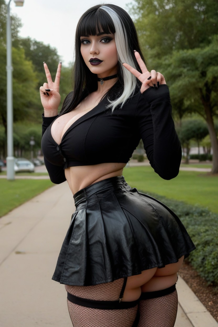 Black Eyeliner, Black Lipstick, Bangs AI Porn