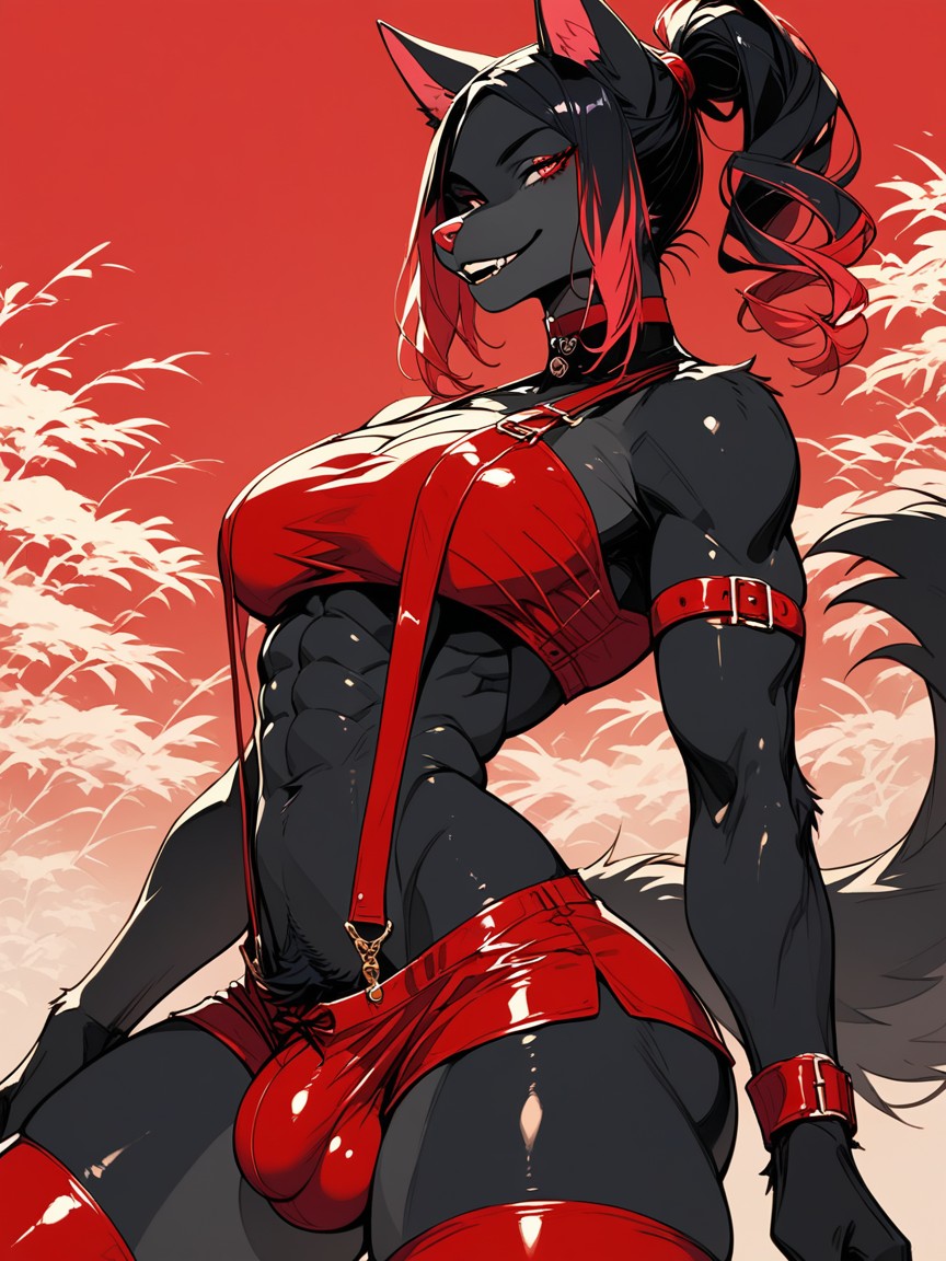 Crop Top, Ponytail, Kneeling Furry AI Porn