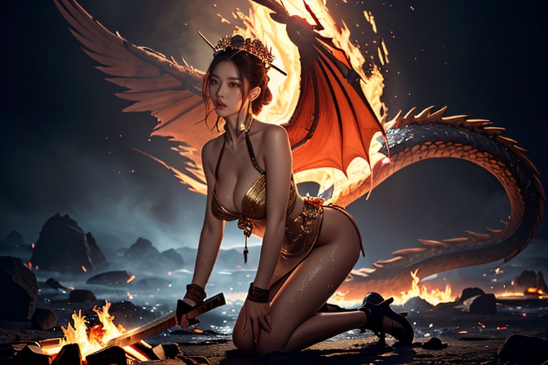 Erotic Power, Wearing A Phoenix Crown, Glowing Ritual Circle Under Her AI國產黃片