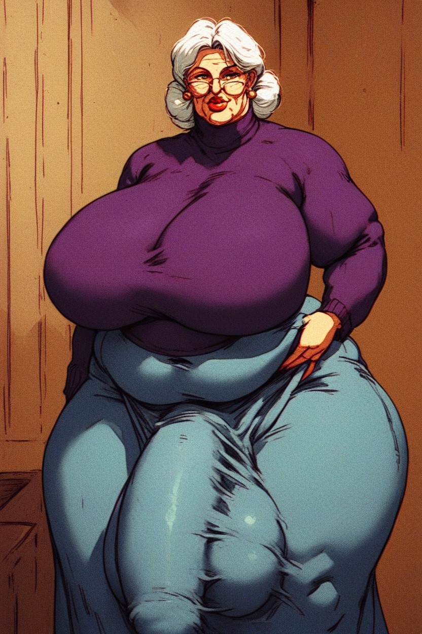 Obese, Long Sweater Dress, Detailed Bulge AI Porn