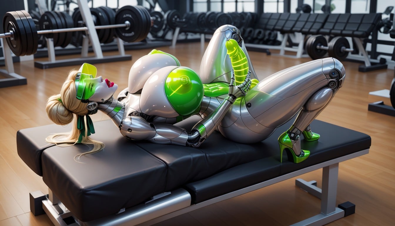 Lifting Dumbbell, She Has Clear Visor, Transparent Latex Bustier AI Porn