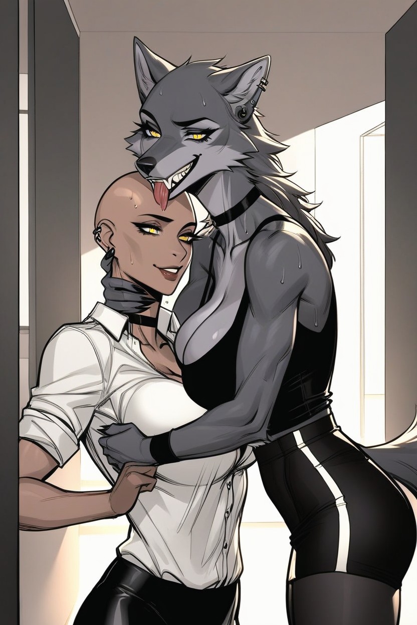 Grey Fur, Pantyhose, Black Skirt Furry AI Porn