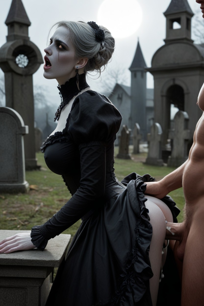 Undead Ghastly Ghoulish Pallid Scarred Zombie Appearance, Standing, Hands Pinned Down AI Porn