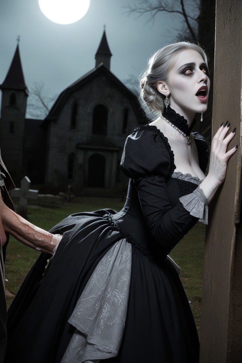 Vaginal Fucked Hard, Grey Pallid Skin Undead Zombie Traditional Victorian Lady, Thick AI Porn