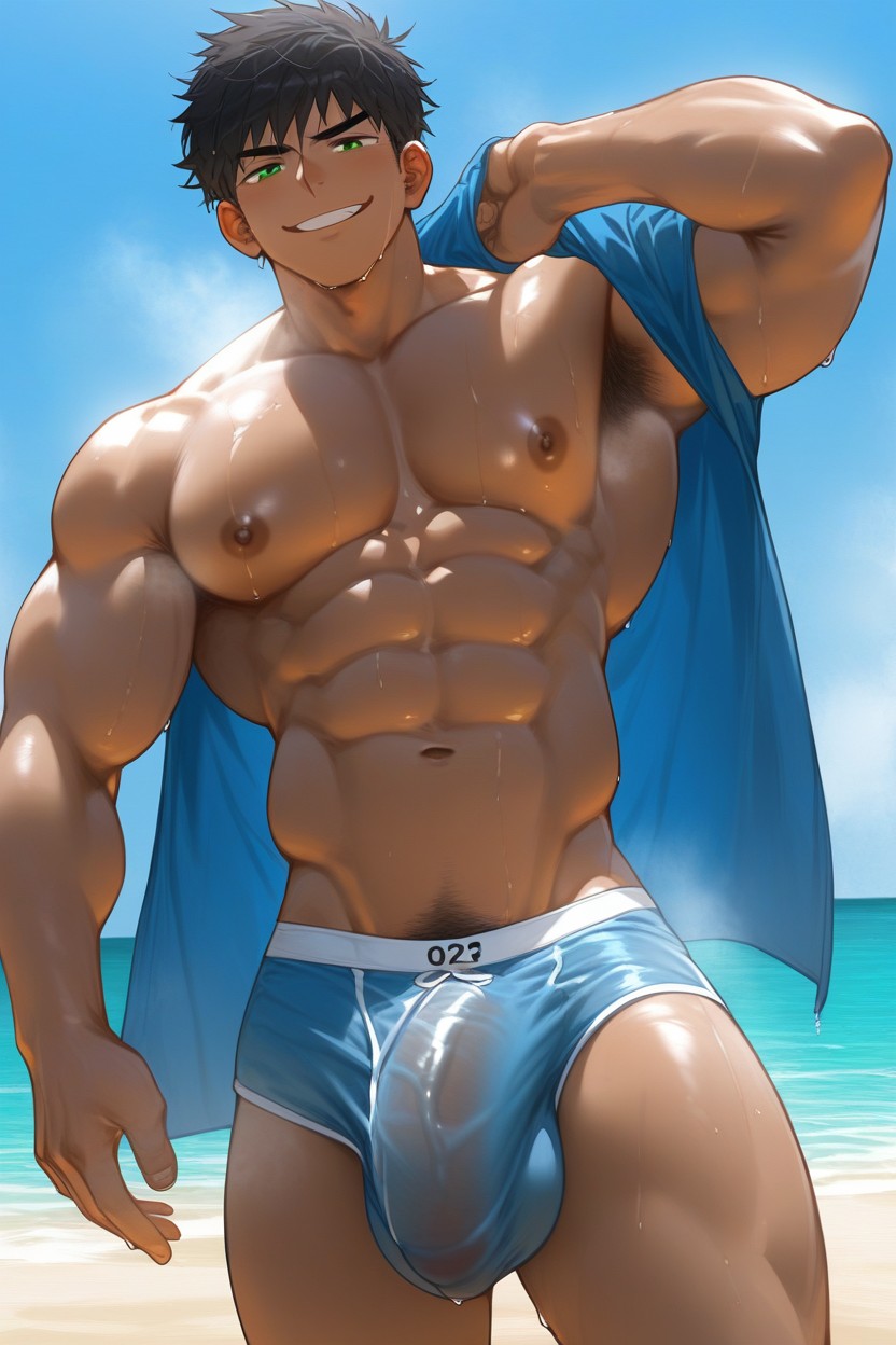 Open Shirt, Big Flaccid Cock, No Underwear AI Gay Porn